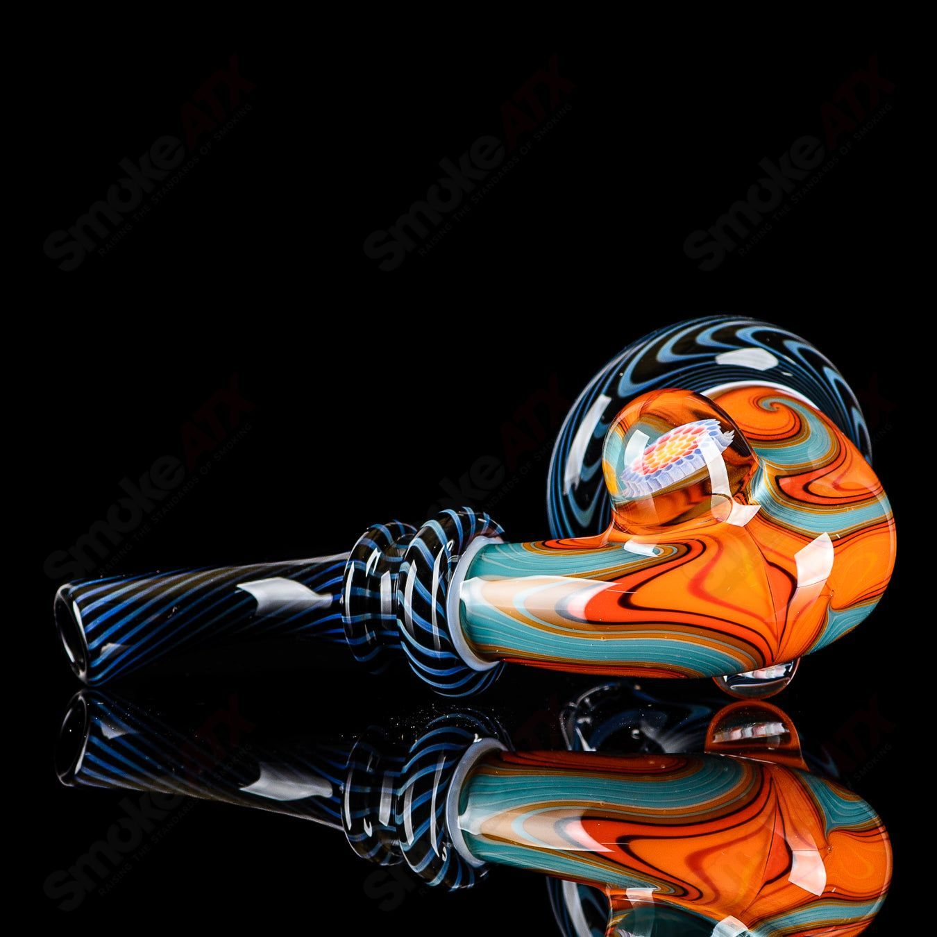 Small Wig Wag Sherlock heady glass pipe with Milli accent by JMass, featuring vibrant colors and intricate design details.