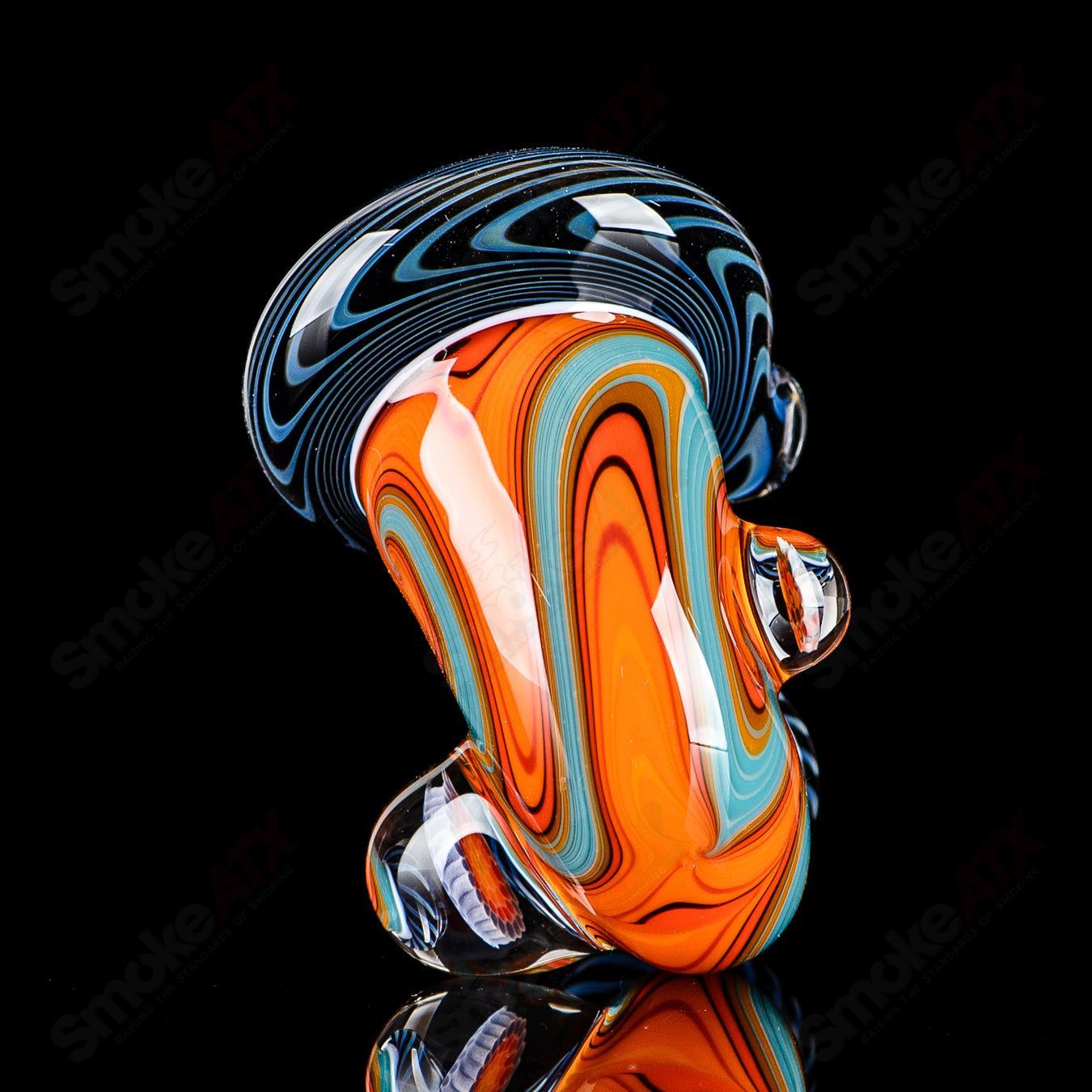 Small Wig Wag Sherlock heady glass pipe by JMass with Milli accent, featuring intricate glass details and vibrant colors.