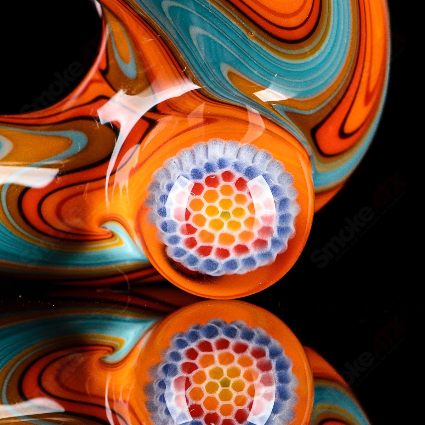 Small Wig Wag Sherlock heady glass pipe with Milli accent by JMass, featuring intricate glasswork and colorful design.