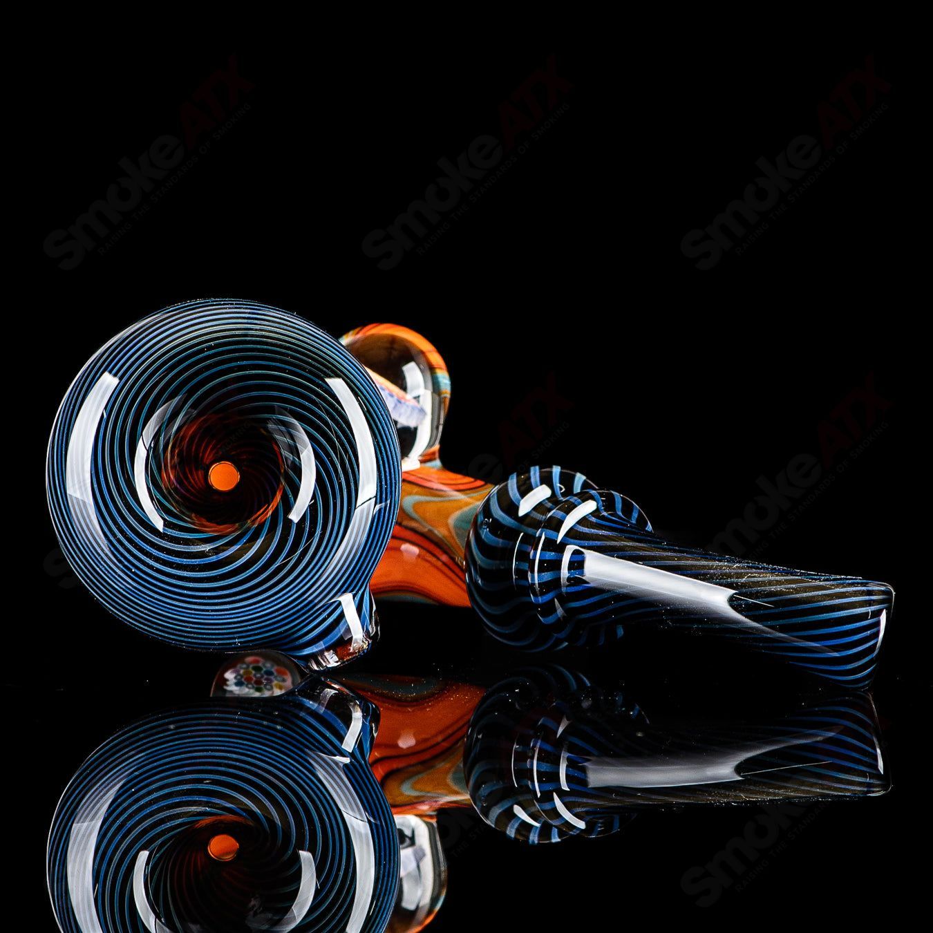 Small Wig Wag Sherlock heady glass pipe with Milli accent by JMass, featuring intricate glasswork and vibrant colors.