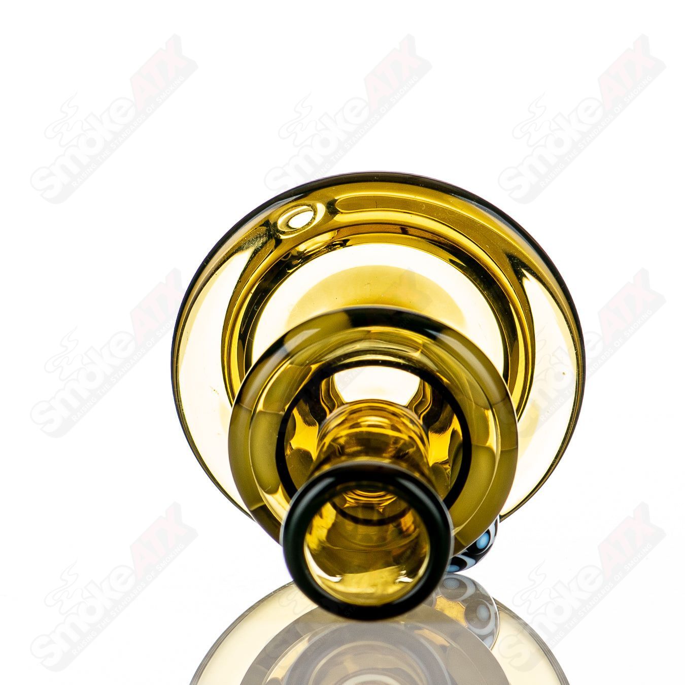 Heady glass Puffco top by Geoff Made Glass with UV dot-stack design, fitting Indo X Puffco vaporizer device.