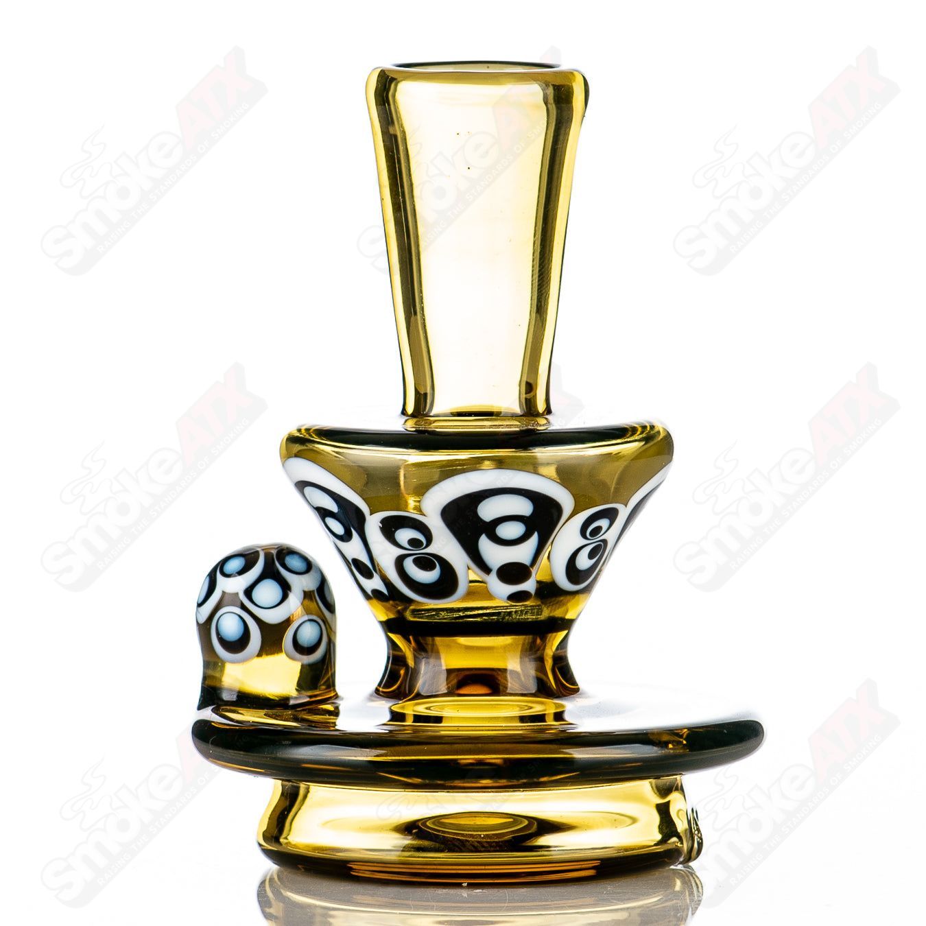 Heady glass Puffco top with UV dot stack design, made by Geoff Made Glass for Indo X Dry Puffco devices.