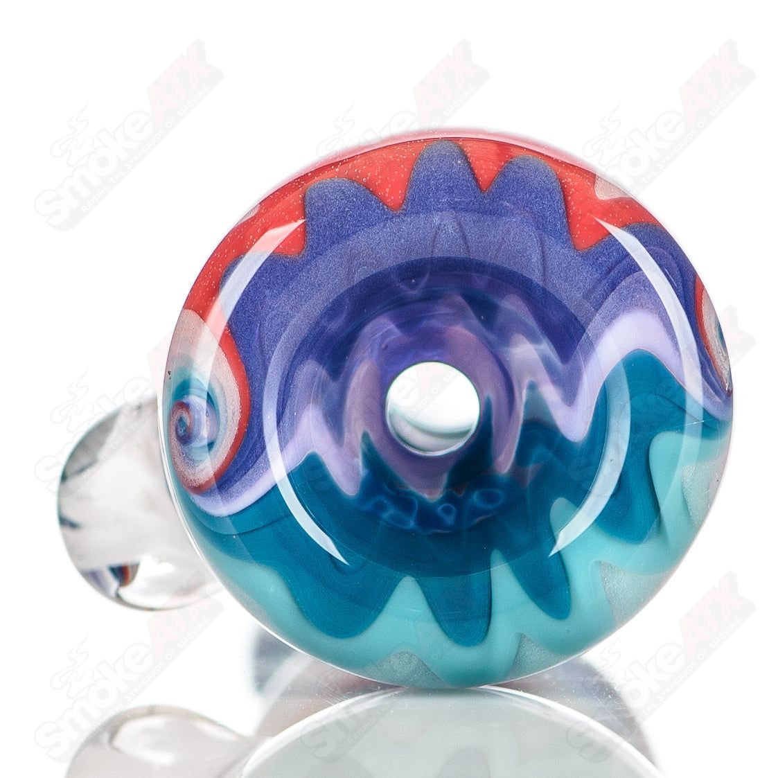 Katy Wright Glass Wig Wag Chillum, colorful heady glass pipe with intricate wig wag pattern, designed for smoking.