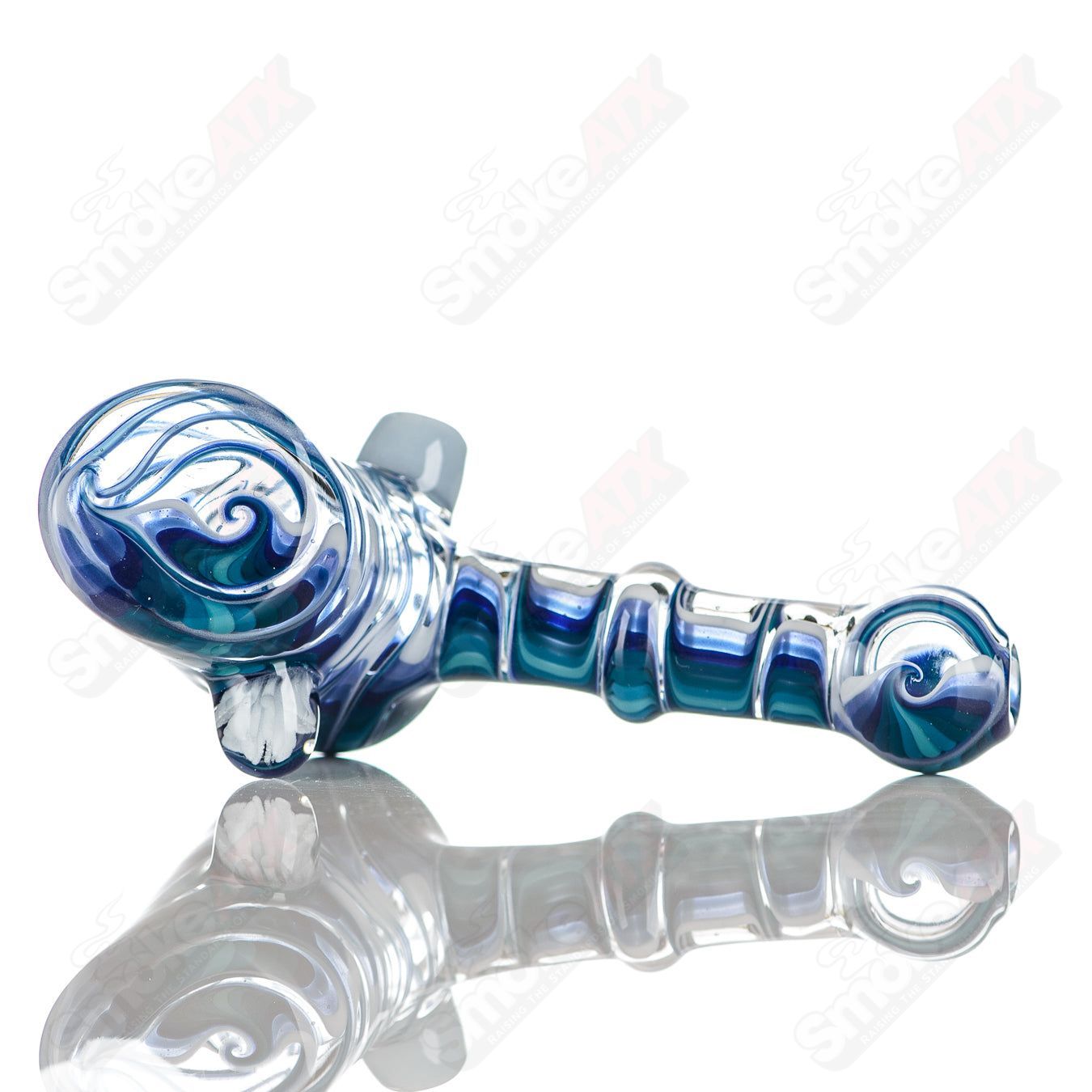 Katy Wright Glass Wig Wag Hammer Dry Pipe, colorful heady glass hand pipe with wig wag pattern and hammer shape.