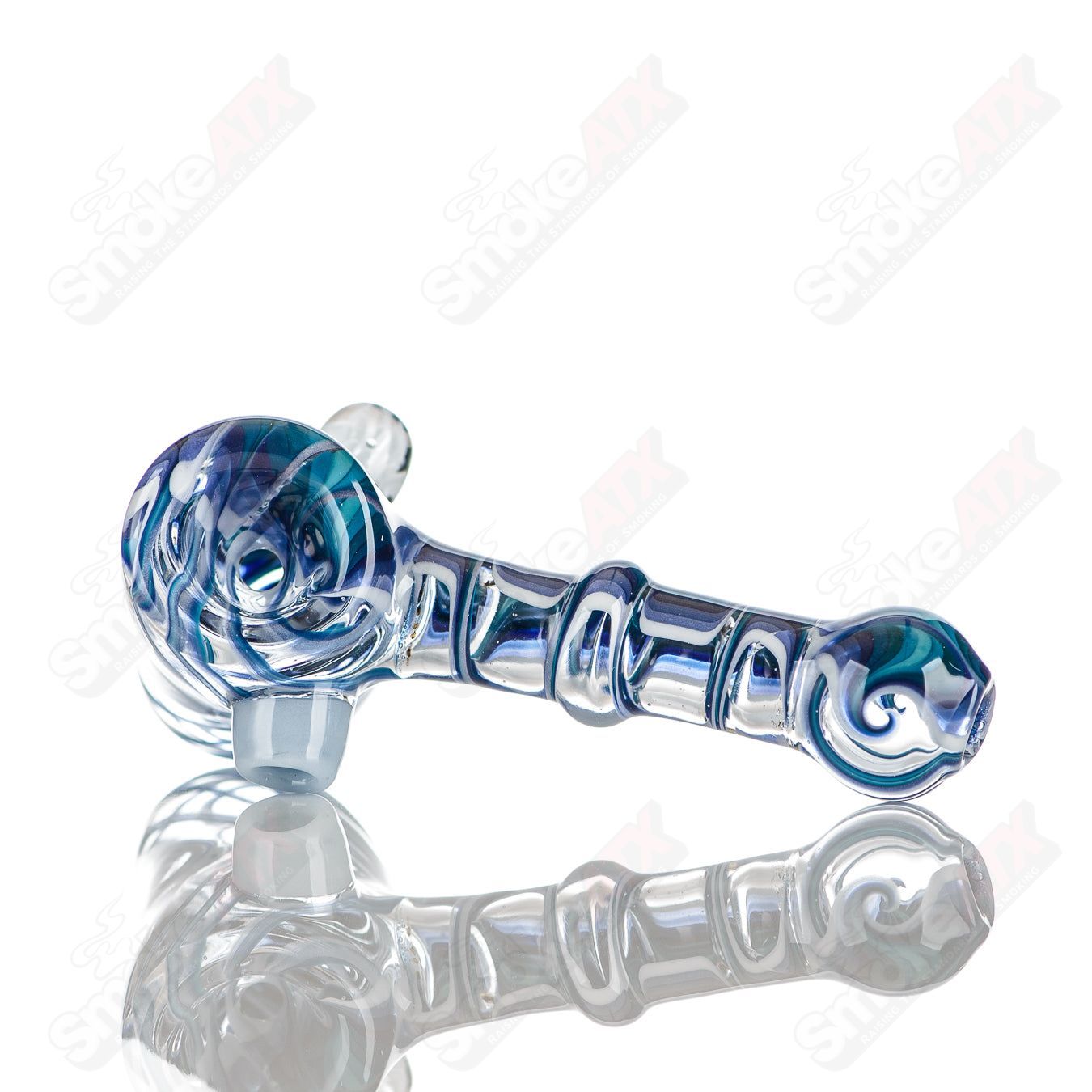 Katy Wright Glass Wig Wag Hammer Dry Pipe, heady hand pipe with colorful wig wag design and clear glass accents.
