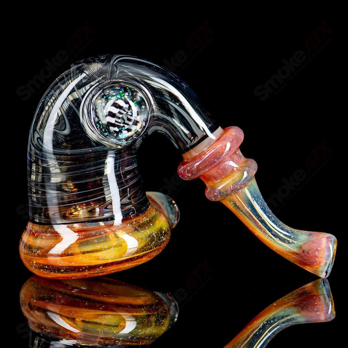 Heady Glass Wig Wag Sherlock pipe by JMass featuring colorful, intricate glass design with a Sherlock-inspired shape.
