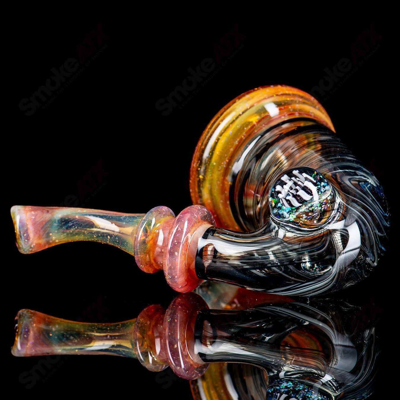 Heady Glass Wig Wag Sherlock pipe by JMass featuring a colorful, intricate Sherlock design with vibrant glass details.
