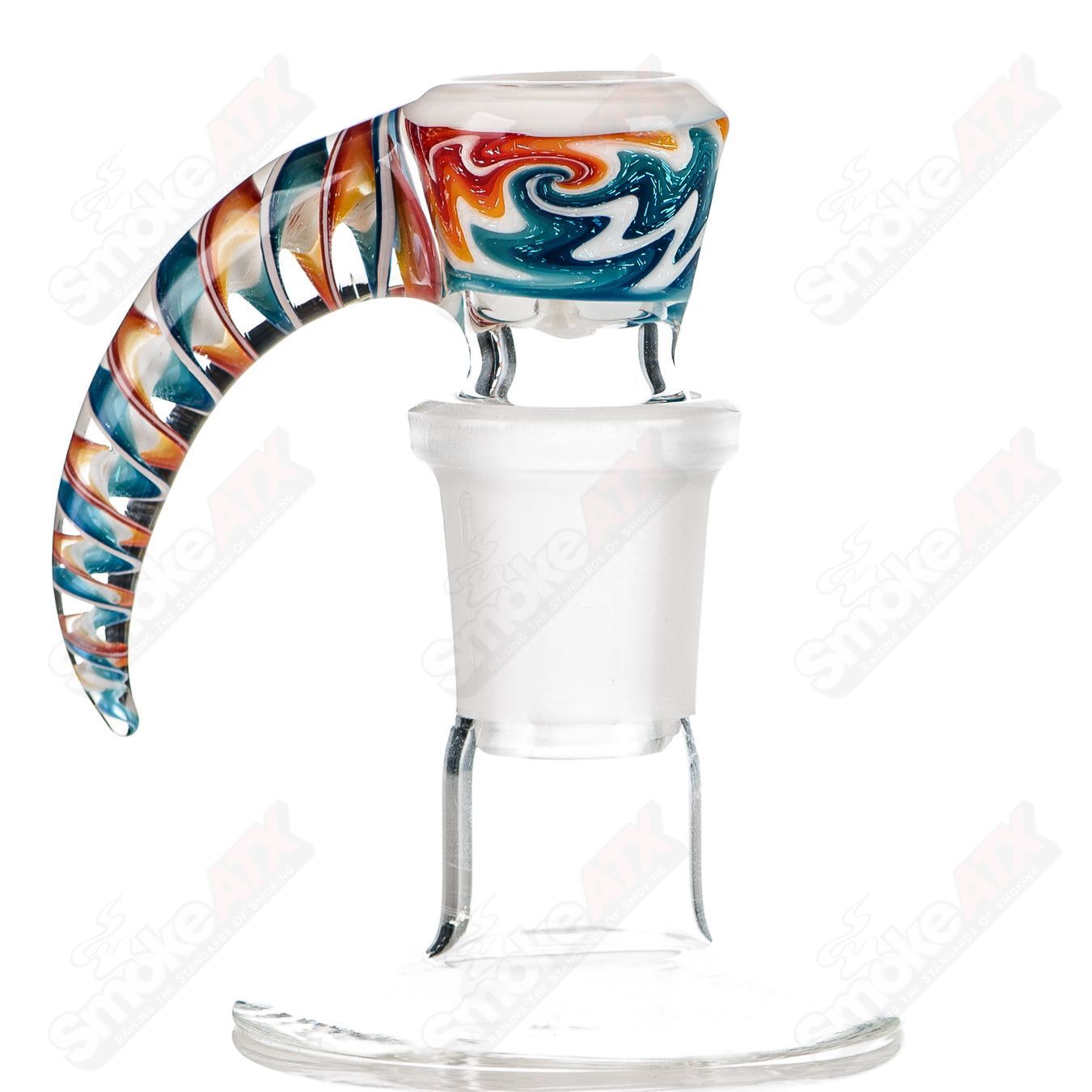 Colorful 18mm Worked Color 4-Hole Slide for Texas Tubes Heady Glass bowls, featuring intricate design and durable glass construction.