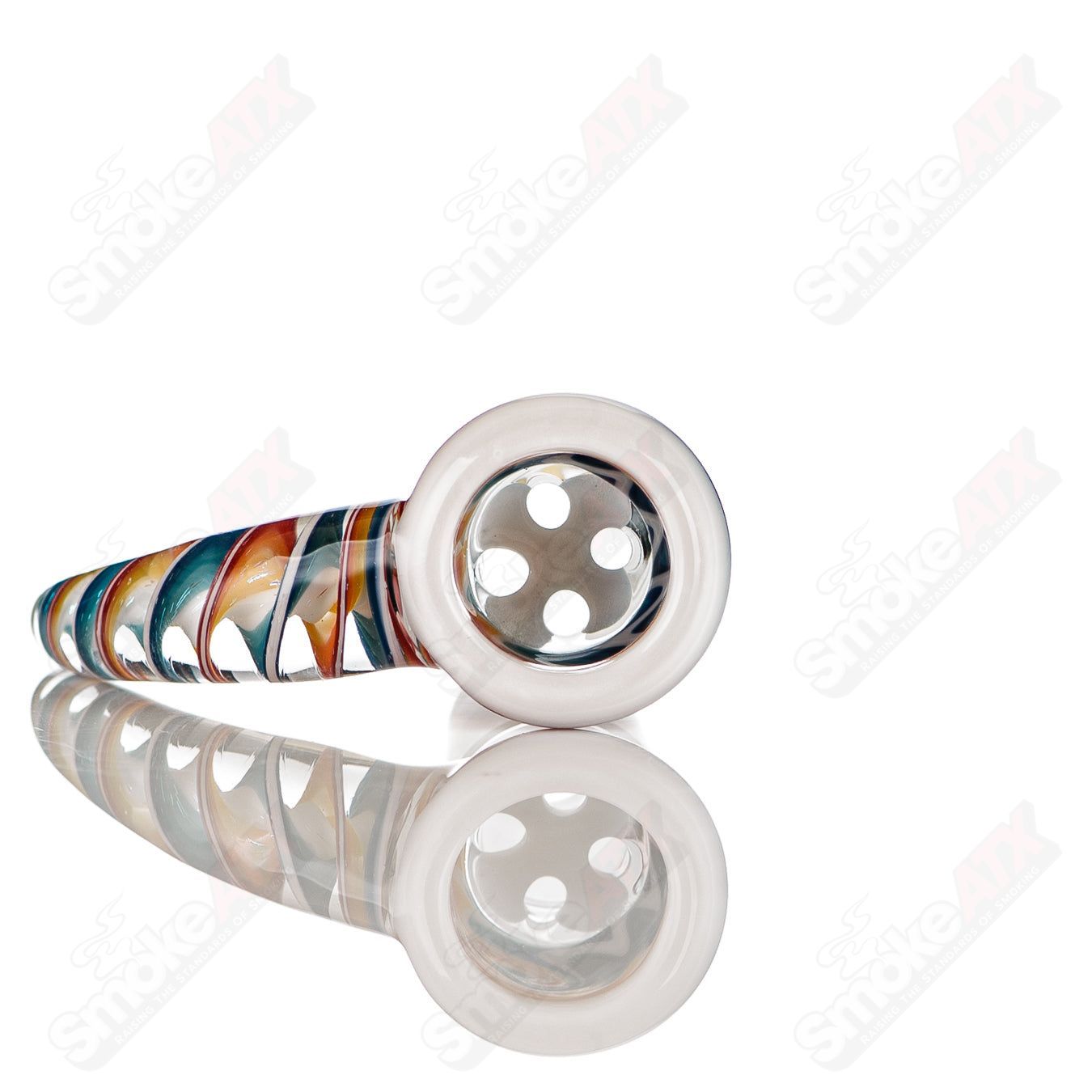 Colorful 18mm Worked Texas Tubes 4-Hole Slide for Heady Glass bowls, featuring vibrant design and durable construction.
