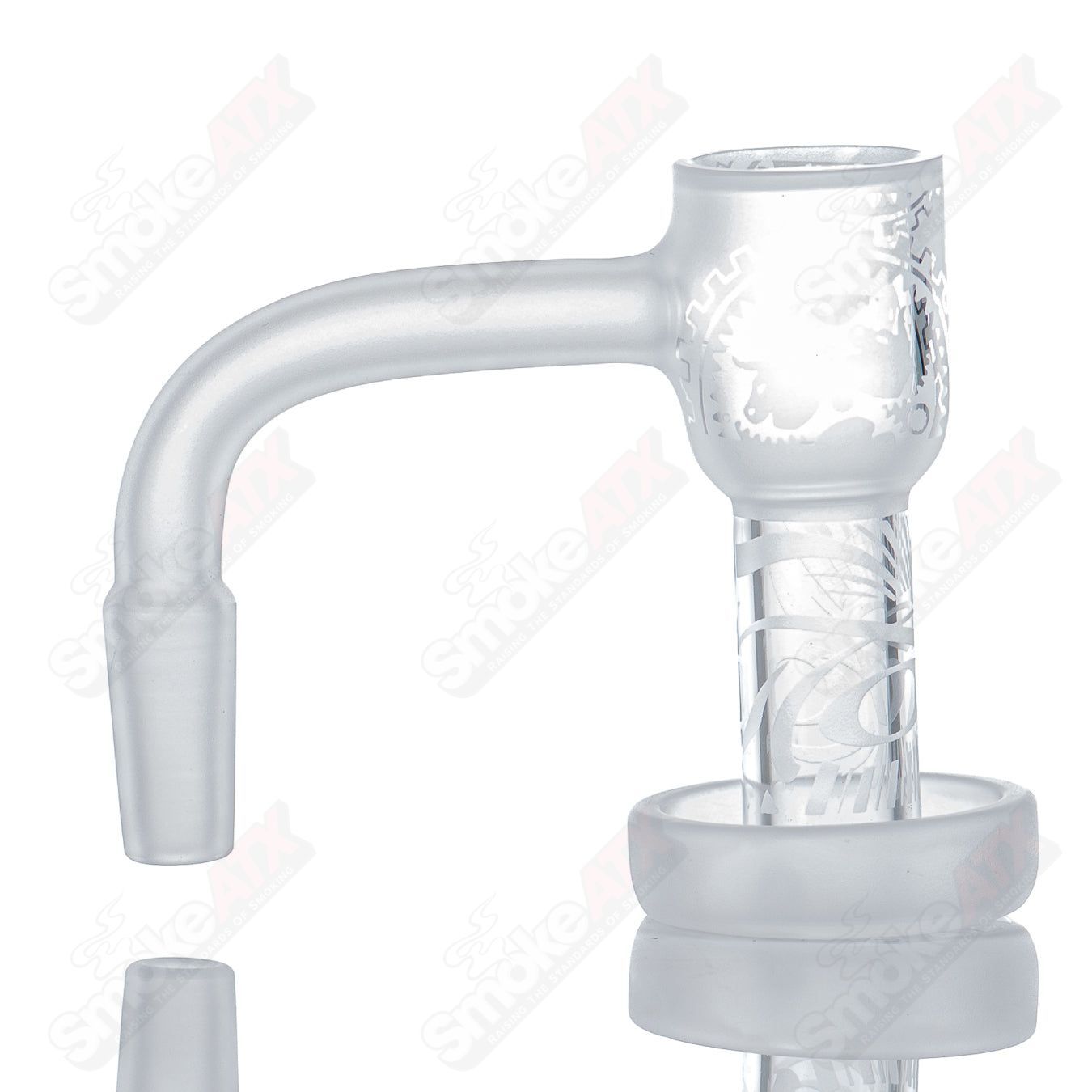 20mm 10/90 Fully Blasted Terp Slurper XL by Toro Glass, clear quartz glass dab tool with textured surface and wide opening.