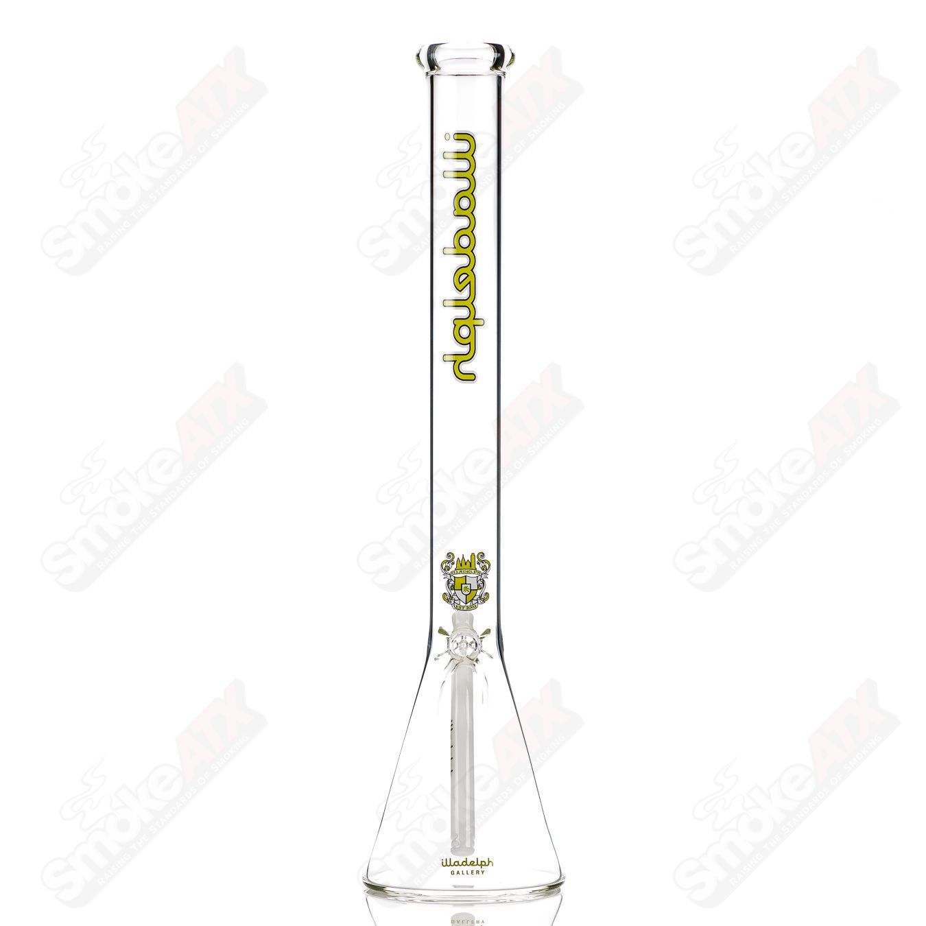 Lime green 21-inch Tall Beaker by Illadelph, glass laboratory-style beaker with a 5mm thickness and clear measurement markings.
