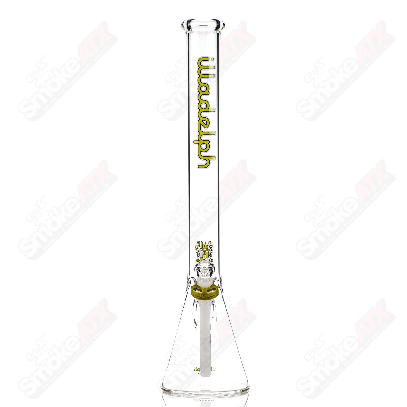 Lime green 21-inch tall Illadelph glass beaker with 5mm thickness, featuring a classic laboratory-style design.