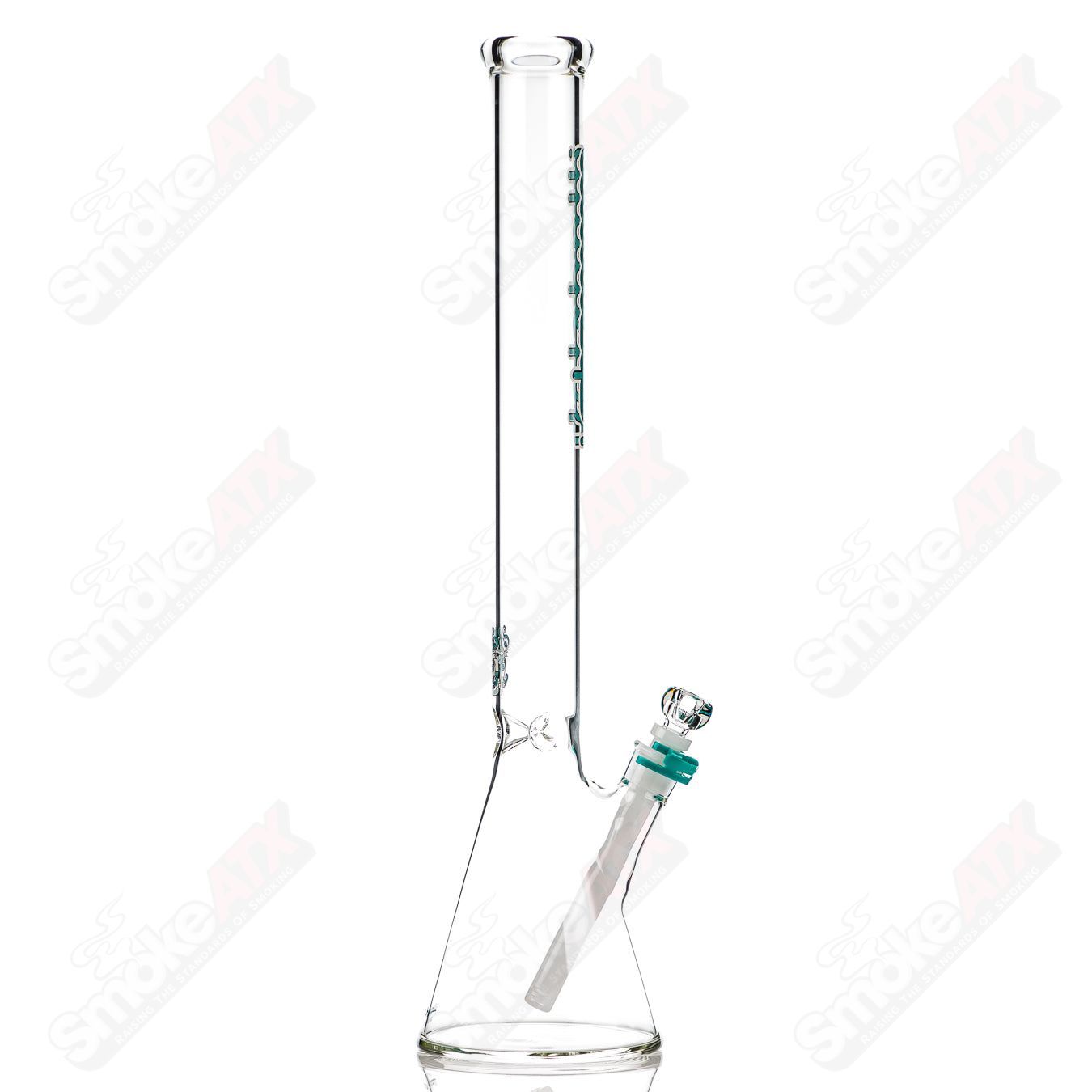 Illadelph 21-inch teal tall beaker made of glass, featuring a 5mm thickness, designed for scientific or artistic use.