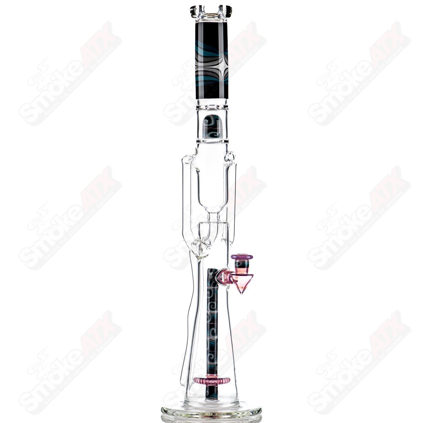 21-inch Zyklon Recycler by Mad Rob Glass, colorful heady glass recycler with intricate designs and vibrant patterns.