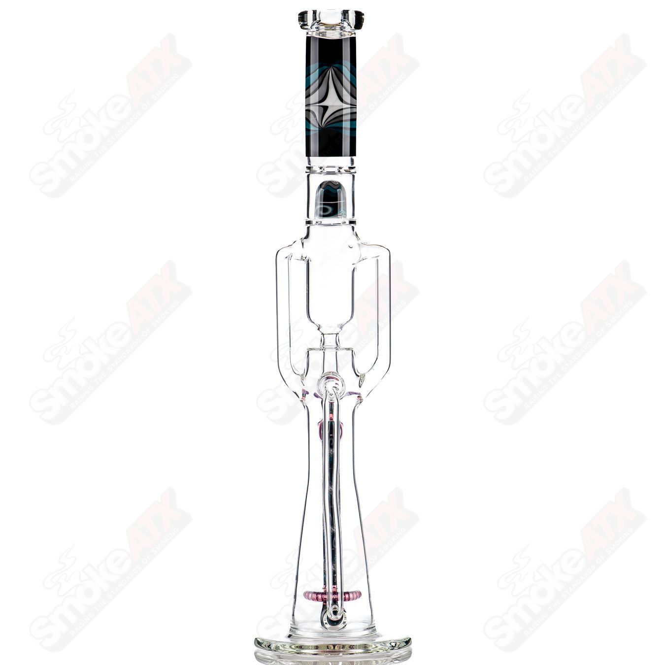 21-inch Zyklon Recycler by Mad Rob Glass, colorful heady glass with intricate recycler design and vibrant swirl patterns.