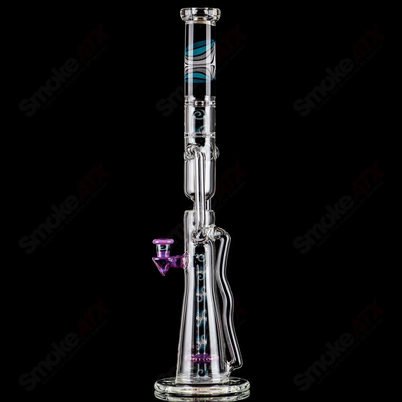 21-inch Zyklon Recycler by Mad Rob Glass, colorful heady glass piece with intricate recycler design and vibrant patterns.