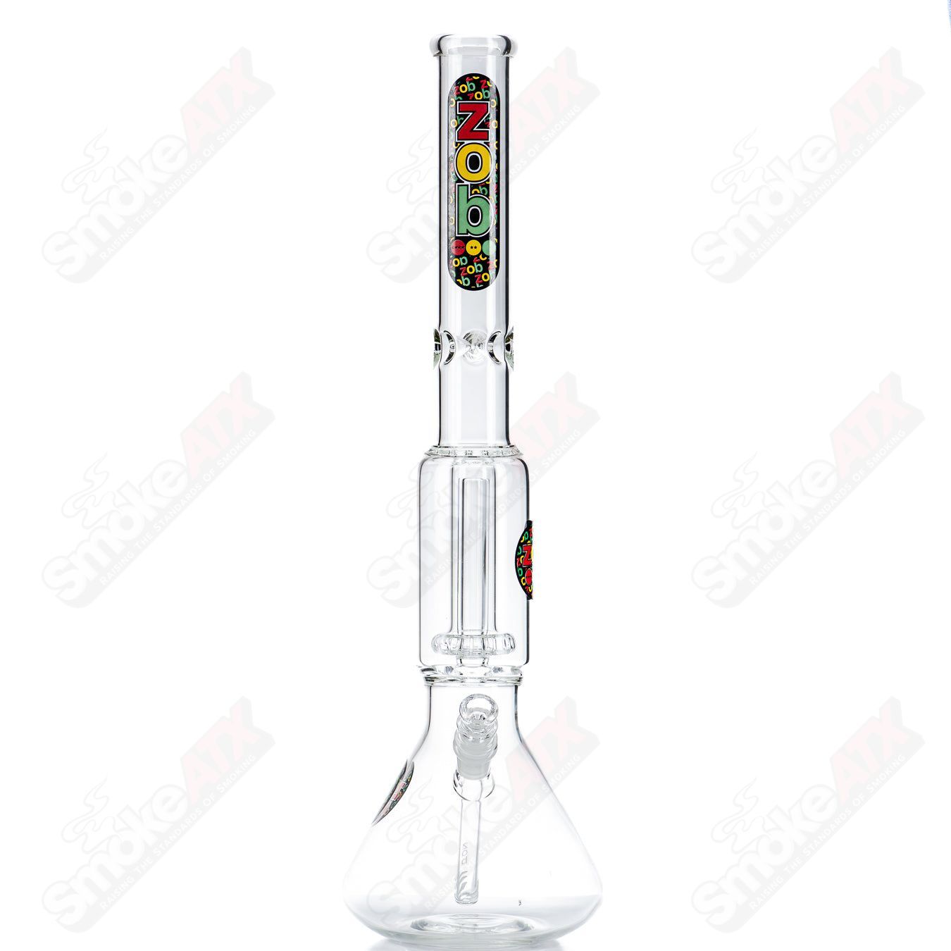 22-inch glass waterpipe beaker with single UFO design in Rasta colors by Zob, featuring vibrant glass artwork and sturdy construction.