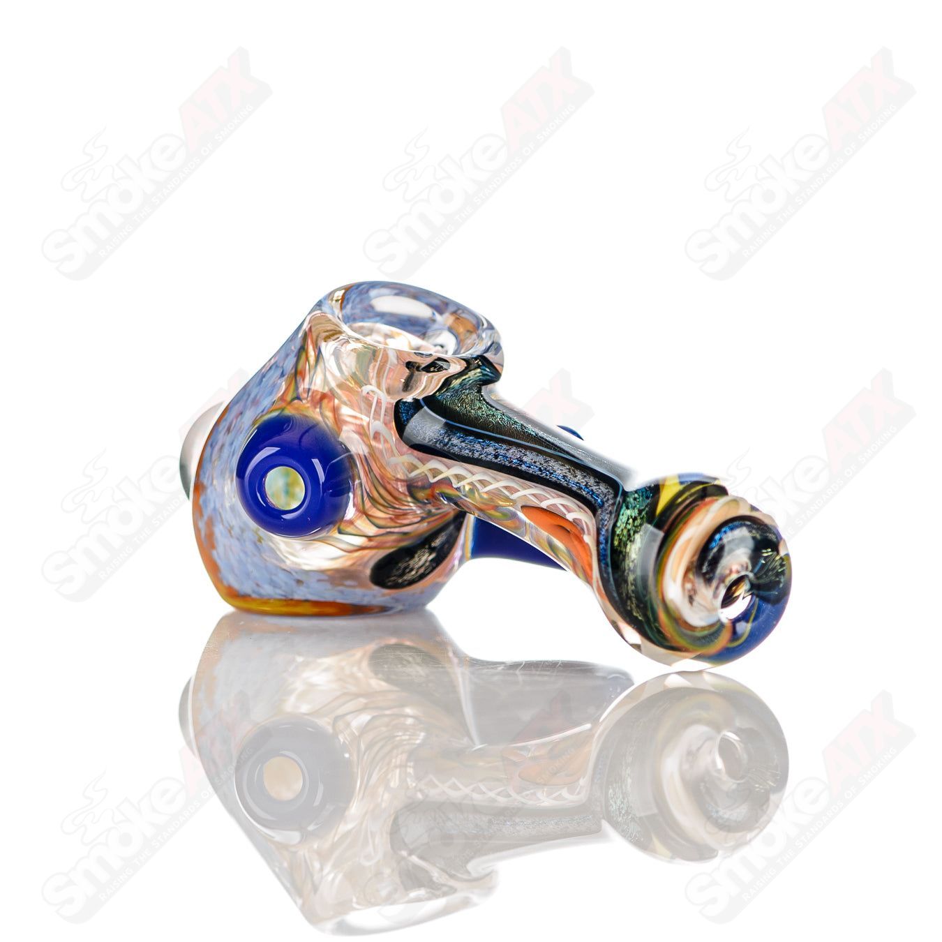 Colorfully worked IO hammer pipe by Jeremy from Oregon, handcrafted heady glass hand pipe with vibrant 22-color design.