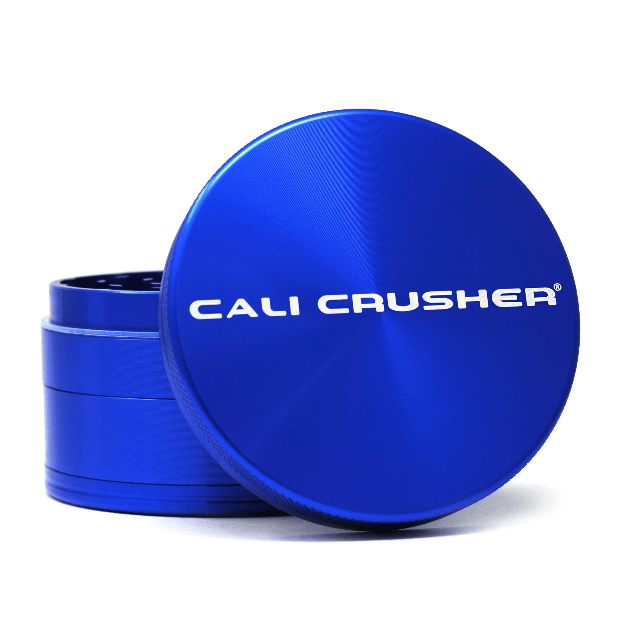 Blue Cali Crusher 2.5-inch 4-piece metal grinder with hardtop, designed for efficient grinding of herbs and spices.