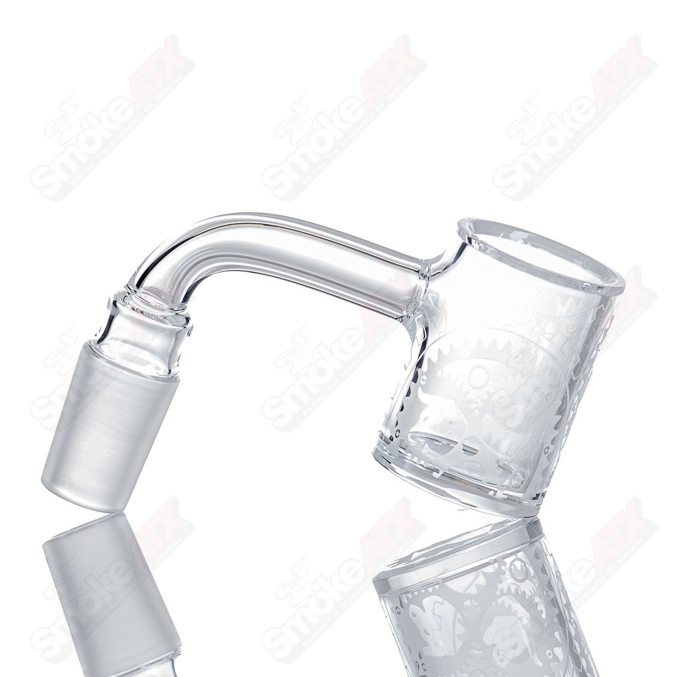 Close-up of a 25mm blasted 14/90 quartz Grail by Toro Glass, showcasing its textured surface and clear quartz material.