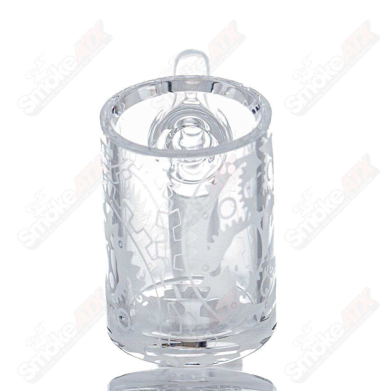 25mm Blasted 14/90 Quartz Grail by Toro Glass, clear glass water pipe with a frosted finish and ergonomic design.