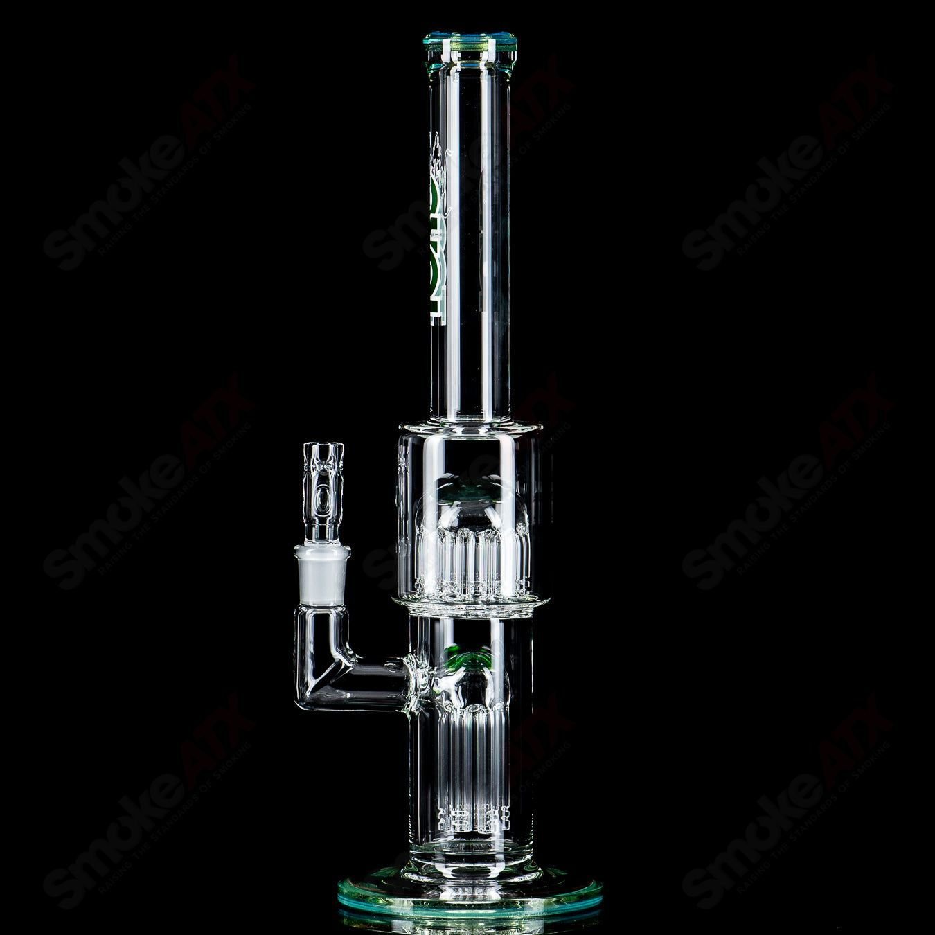 Toro 14mm straight glass bong with 7 to 13-arm perc and colorful cap, designed for smooth, filtered hits.