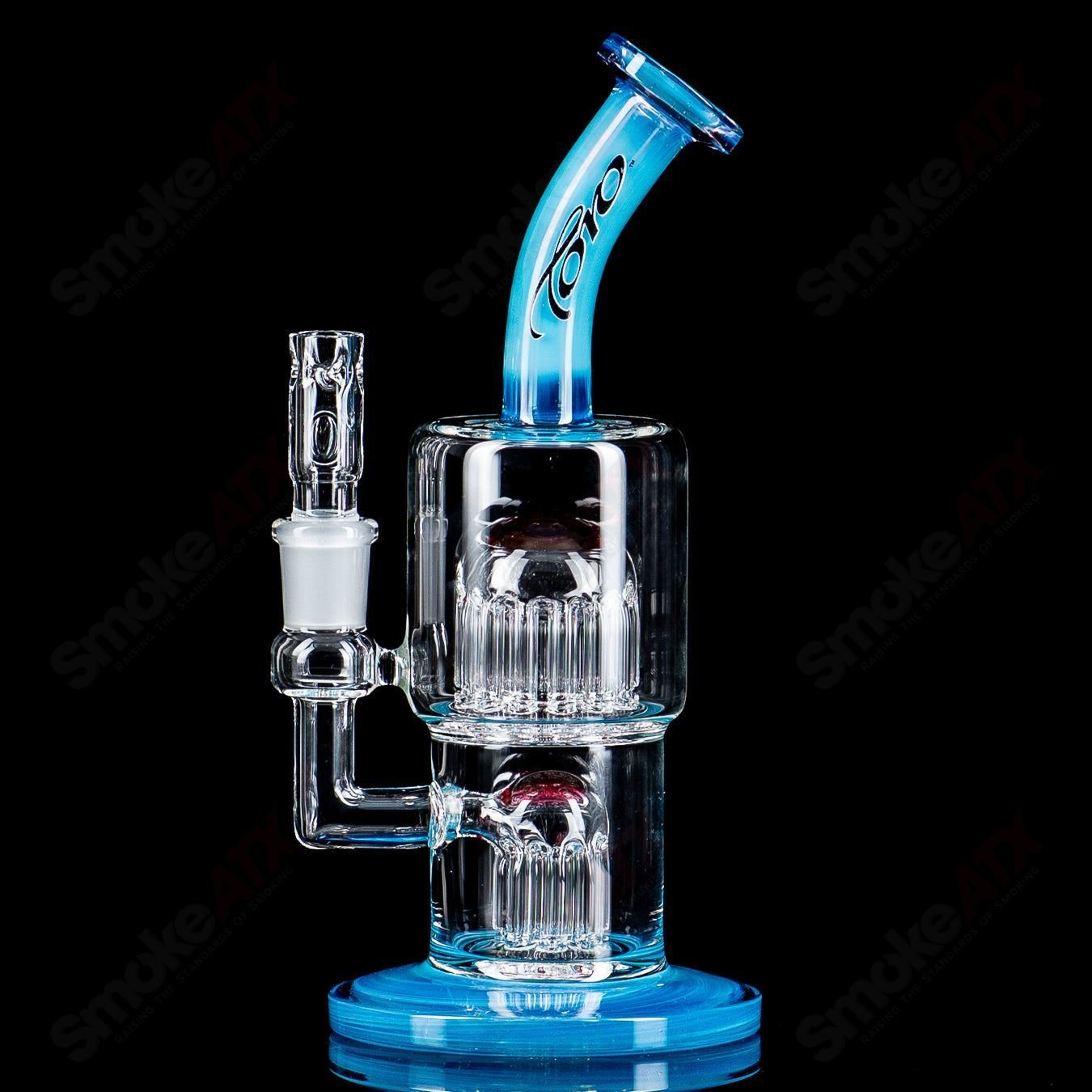 Toro Glass #3 14mm 8/13 Double Macro XL bubbler with vibrant full-color accents, showcasing intricate glass details and design.