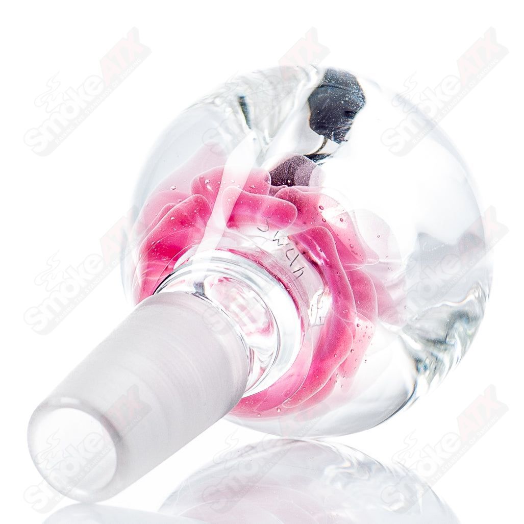 Swan Glass 14mm Flower Marble Bowl, Heady Glass bowl with colorful flower marble design and clear glass accents.