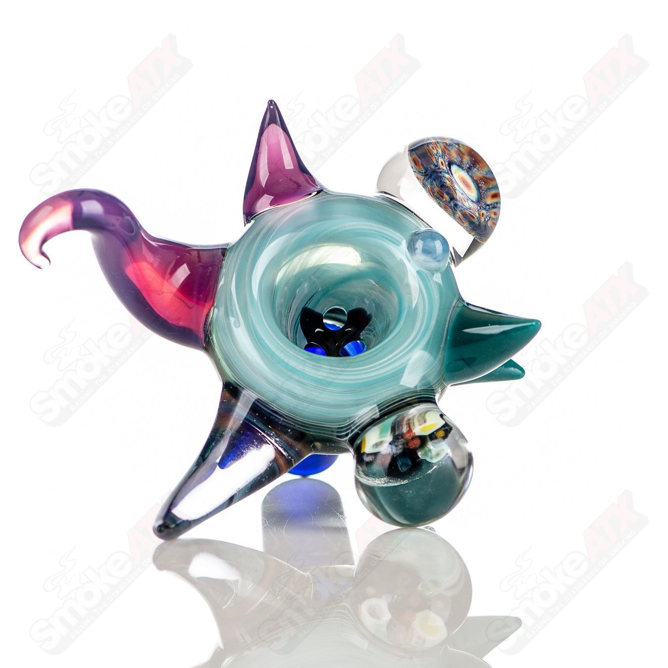 JMass 14mm full color worked horn Milli bowl for heady glass pipes, featuring vibrant designs and intricate craftsmanship.