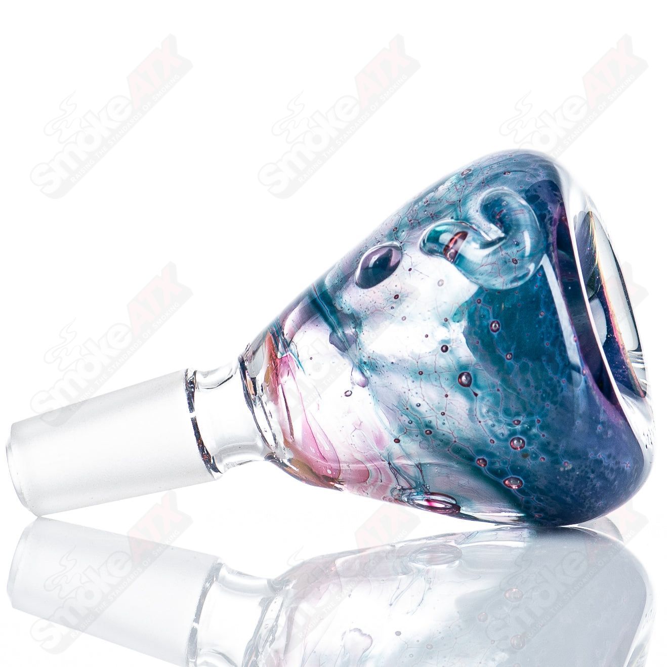14mm slide glass bowl by Nobody, clear glass with a smooth, rounded shape, designed for use with smoking devices.