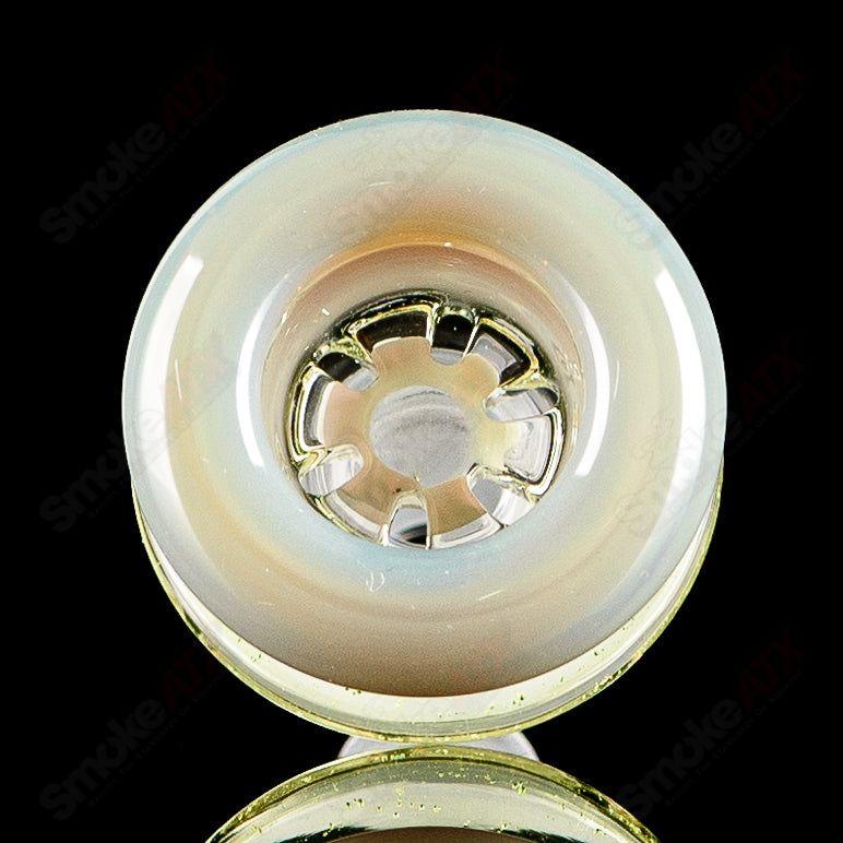 Mobius 14mm UV Color Elements Multi-Hole Bowl, colorful heady glass bowl with intricate design and multiple holes.