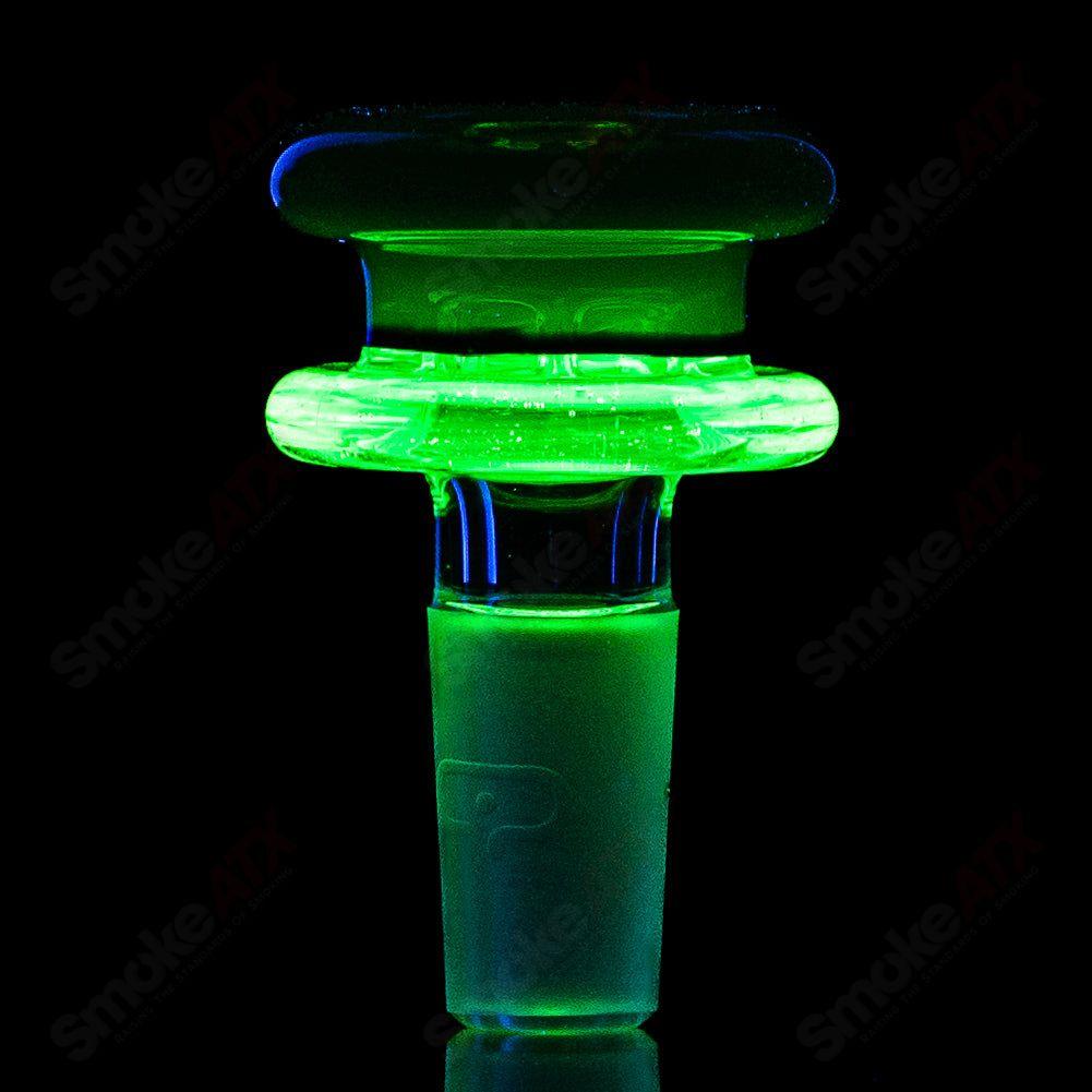 Mobius Heady Glass Bowl with 14mm UV color elements and multiple holes, designed for enhanced filtration and vibrant visual effects.