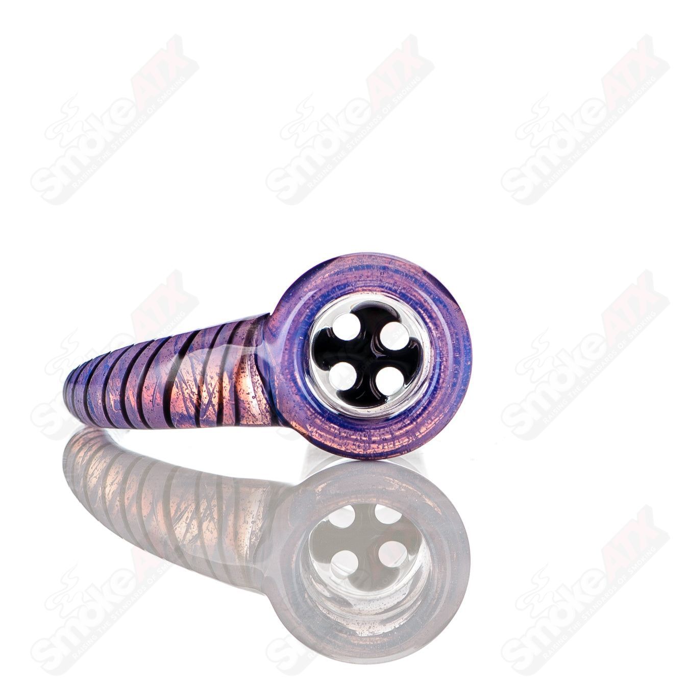 Colorful 18mm Worked 4-Hole Slide for Texas Tubes Bowls, designed for Heady Glass smoking accessories.