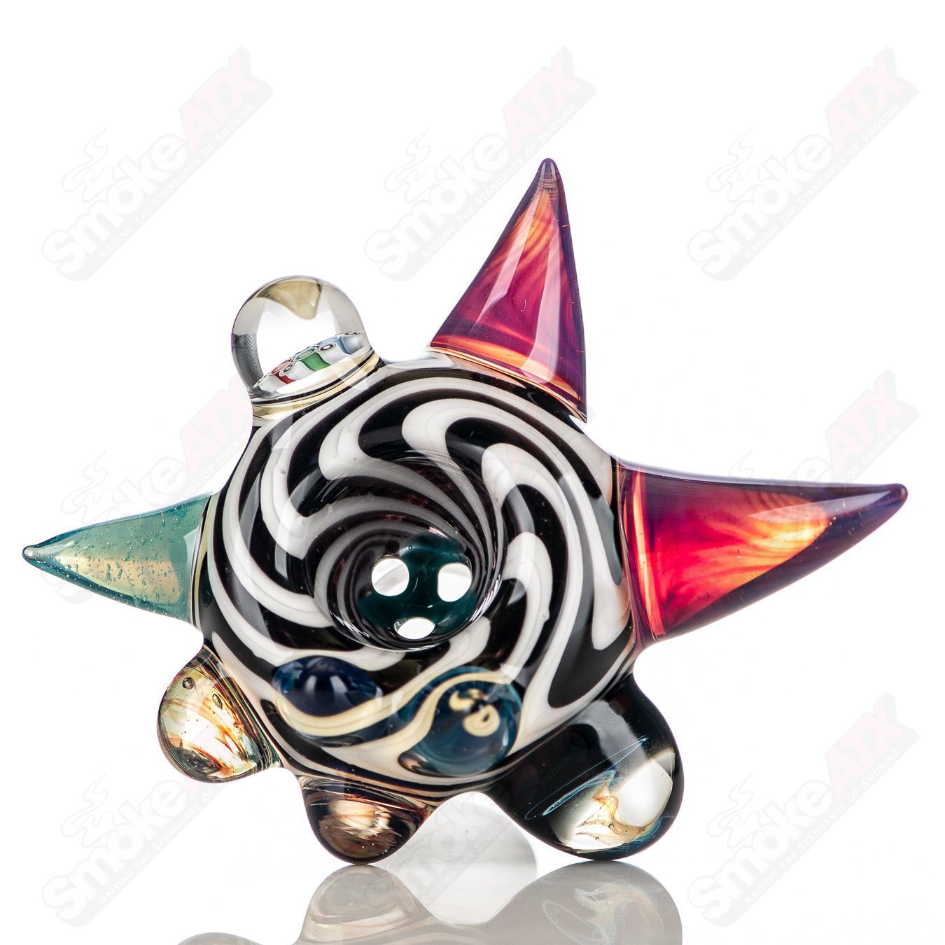 JMass 19mm full color worked horn Milli bowl, heady glass smoking accessory with intricate horn design and vibrant colors.