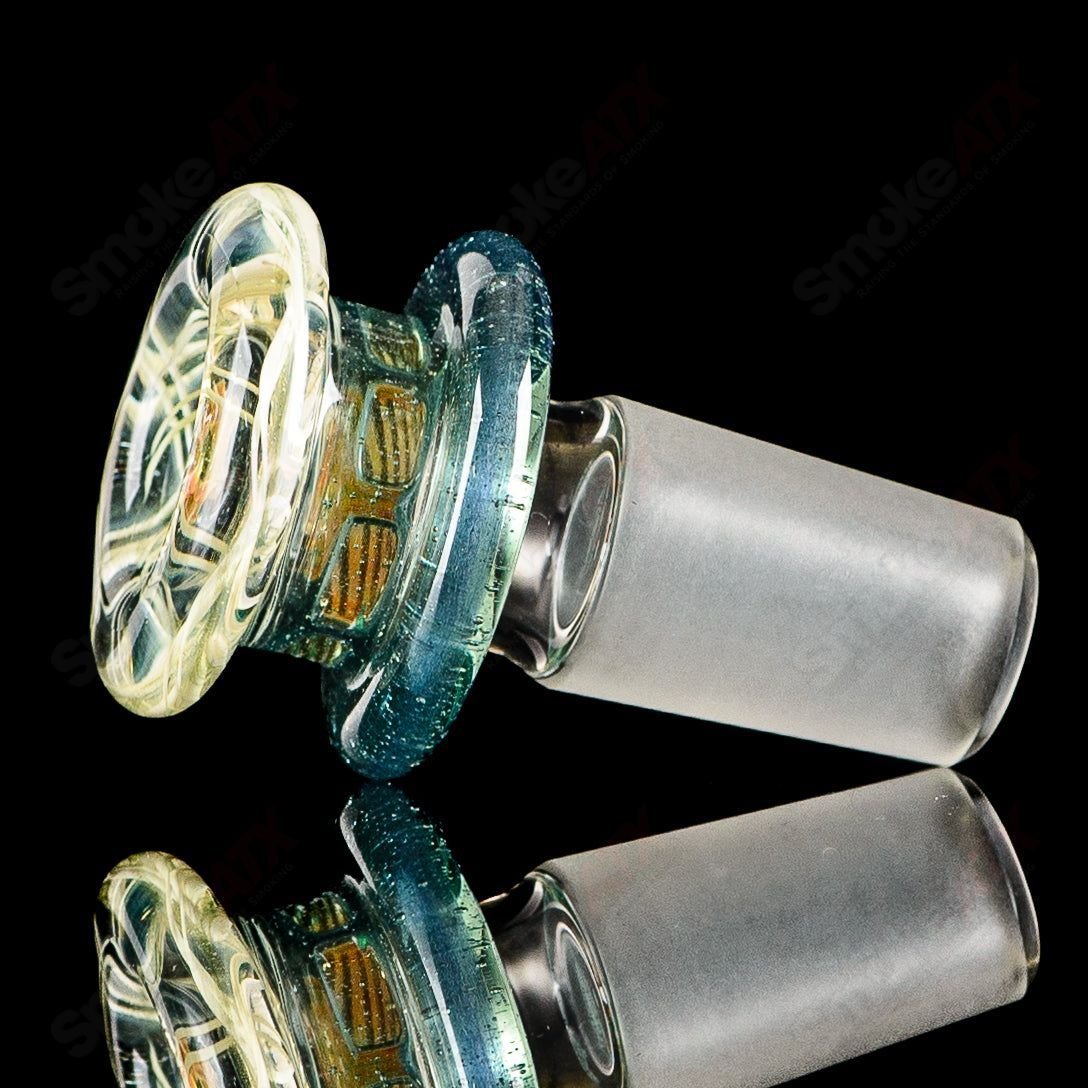Mobius UV color elements 19mm multi-hole bowl made of Heady Glass, featuring vibrant colors and a unique bowl design.