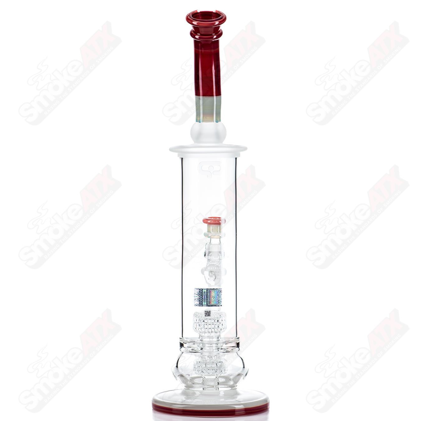 Glass waterpipe from Mobius' #3 65T V5 Hybrid Series Stereo Matrix collection, featuring intricate glasswork and a sleek design.