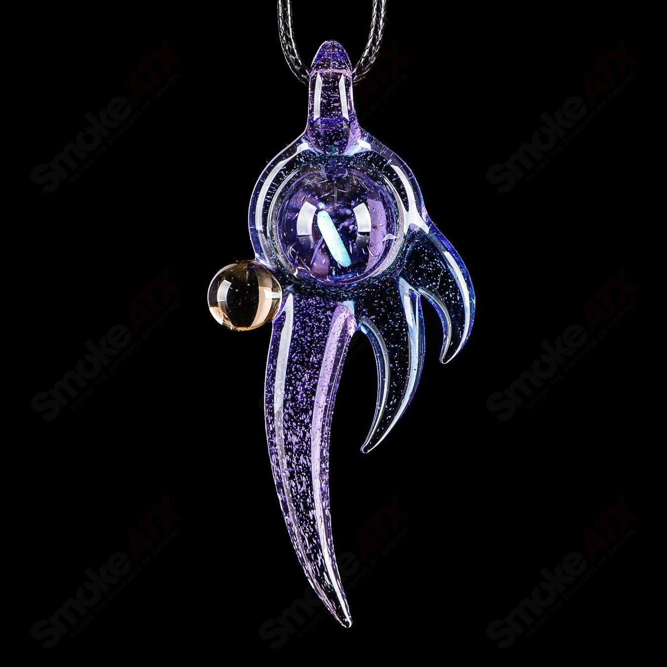Dosh Glass #3 Amulet Pendant made of colorful Dosh Glass with intricate heady glass design, hanging as a decorative pendant.