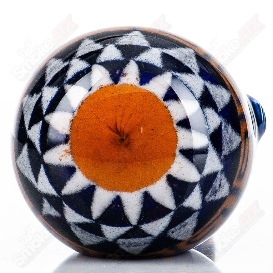 Glass pipe shaped like a classical spoon with orange and blue colors, designed by Steve Hoffman.