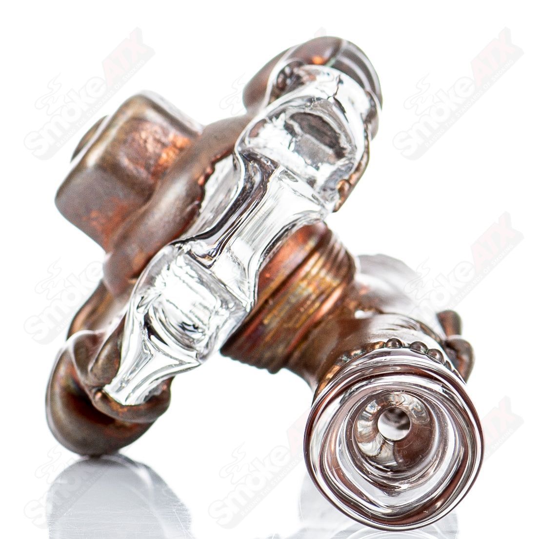 Glass Electroformed Gear Chillum by Zack P and Snic, featuring intricate gear design and clear glass construction.