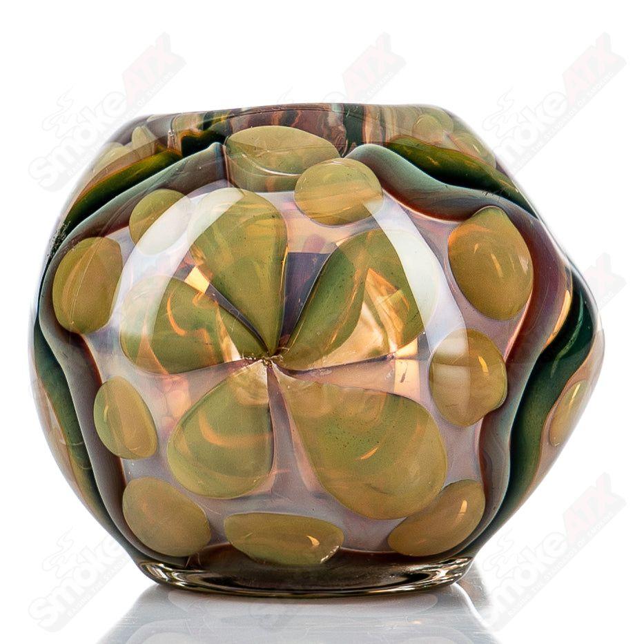Glass pipe by Shane Smith with gold and silver fume I/O design, featuring a smooth bowl and artistic glasswork.