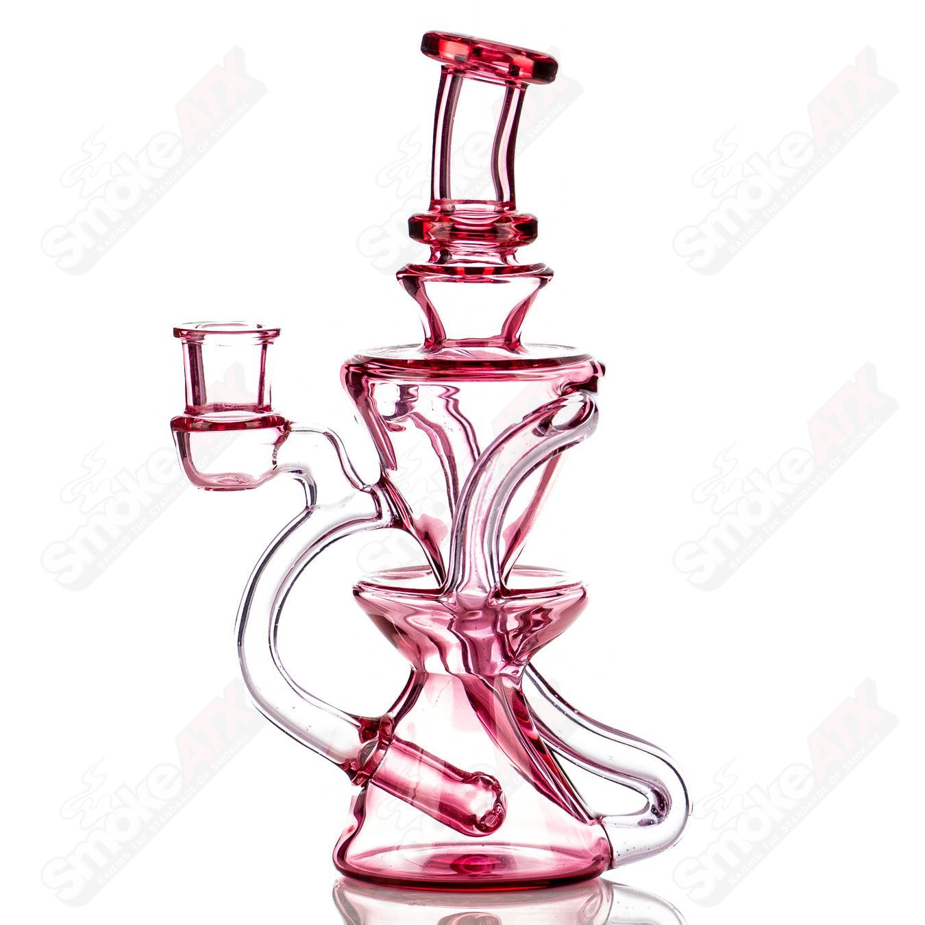 Mini recycler glass pipe by Captn Chronic, heady glass recycler with intricate design and clear glass construction.