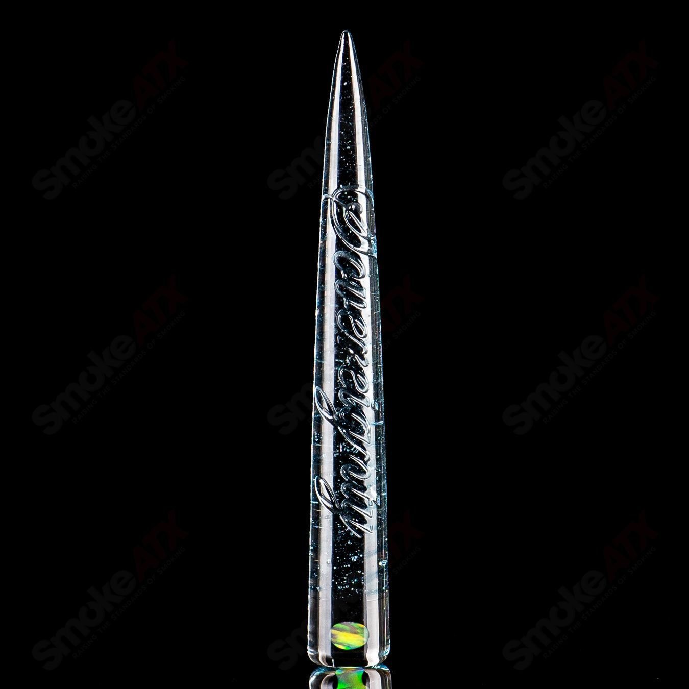Sovereignty Glass heady glass spiral poker tool with white opal accents and intricate design for precise glasswork.