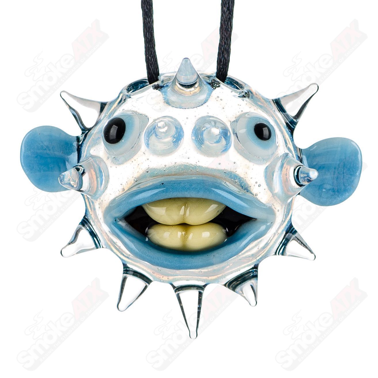 Chadd Lacy Glass #3 Puffer Pendant featuring colorful, intricate glass design on a clear heady glass pendant.