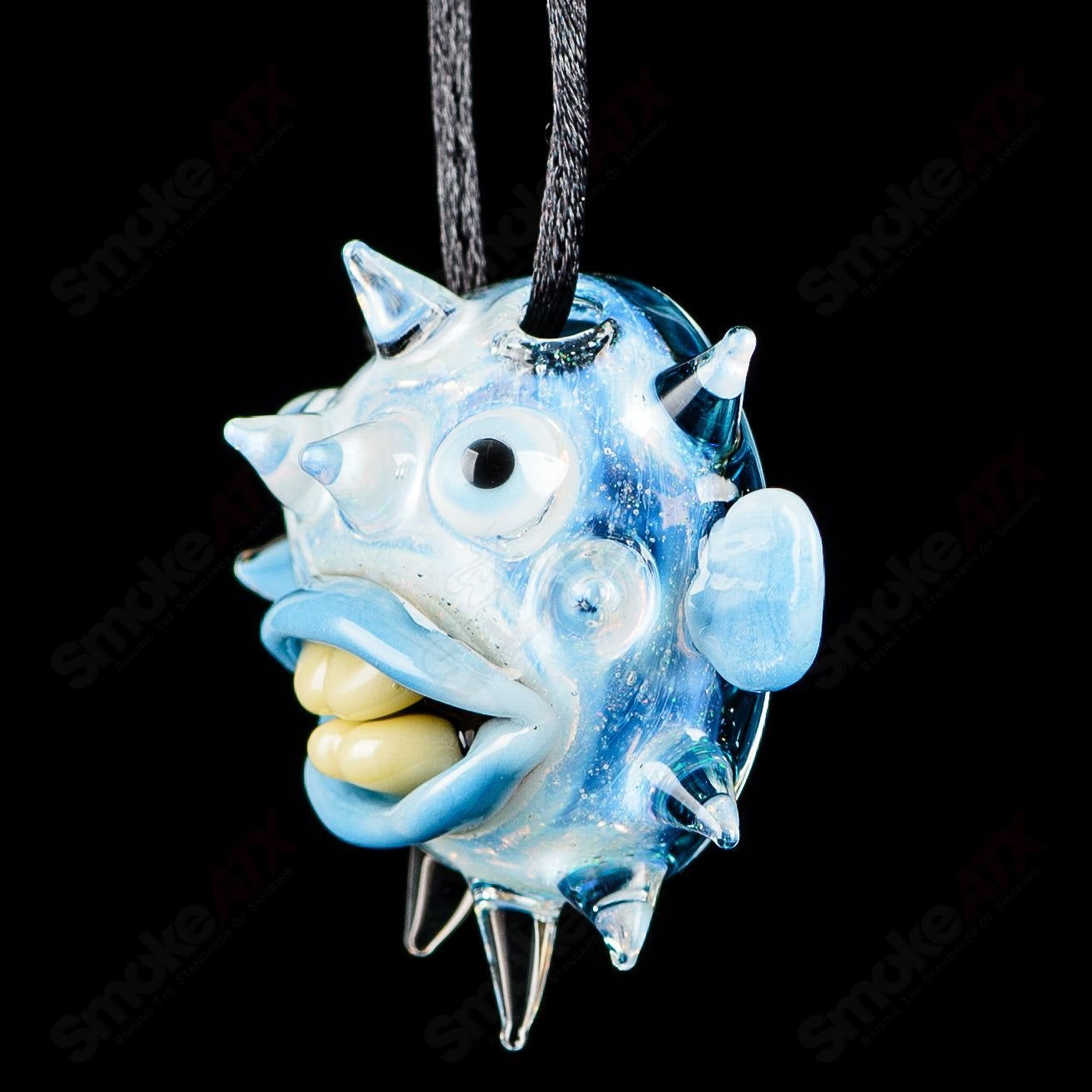 Chadd Lacy Glass Heady Glass Pendant featuring three colorful glass puffers on a sleek pendant design.