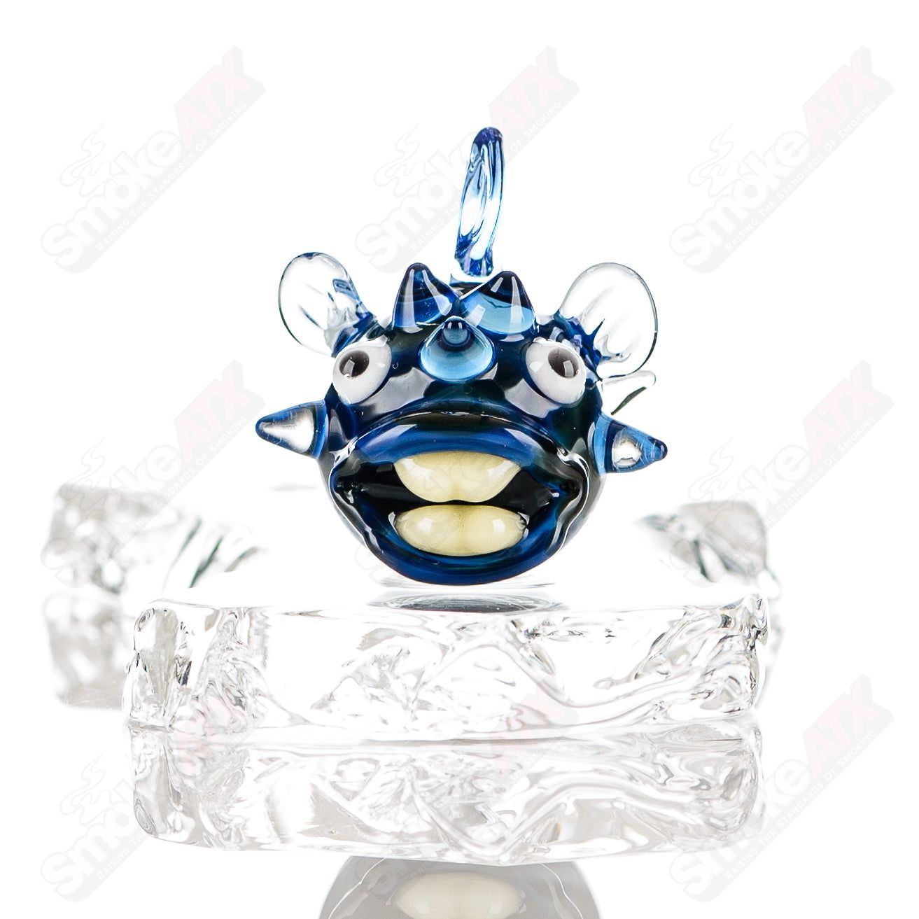 Chadd Lacy Glass Heady Pendant featuring a three-puffer slurper marble design with intricate glasswork.