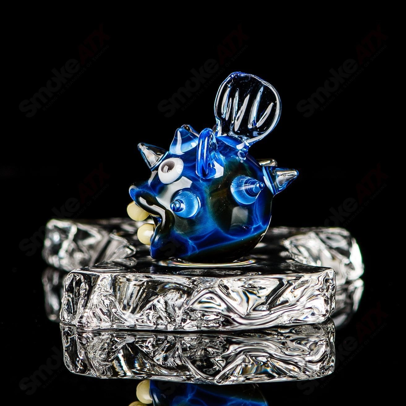 Chadd Lacy Glass heady pendant featuring a #3 Puffer Slurper marble design with intricate glasswork and vibrant colors.