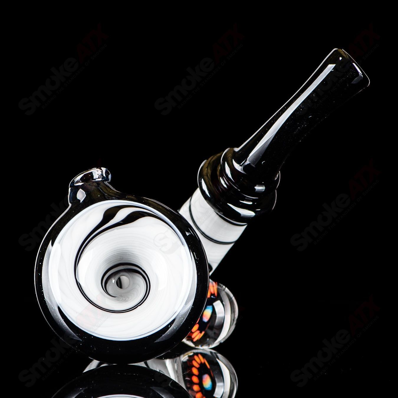 Small Wig Wag Sherlock heady glass pipe with Milli accent by JMass, featuring intricate glass design and vibrant colors.