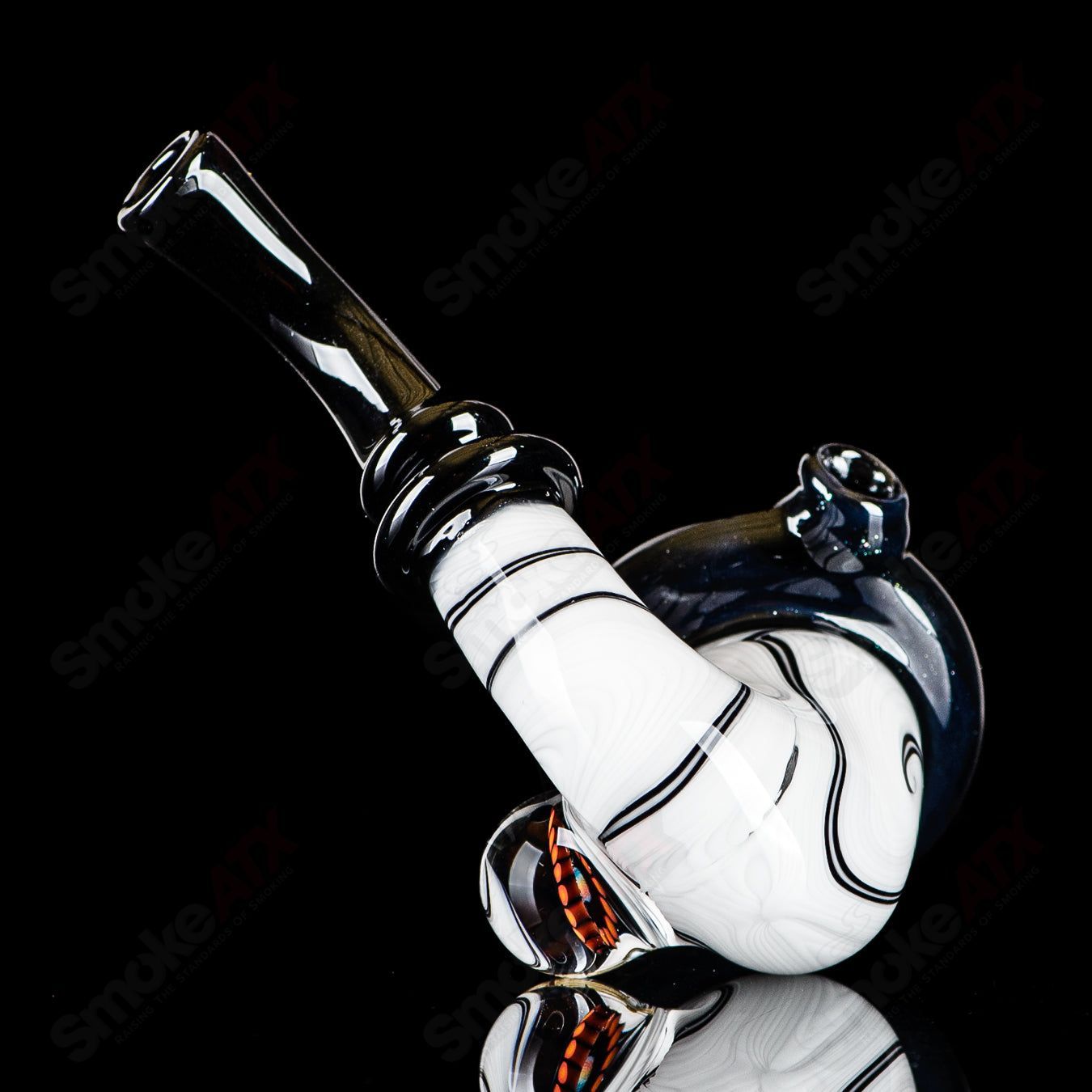 Small Wig Wag Sherlock heady glass pipe with Milli accent by JMass, featuring intricate glasswork and vibrant colors.