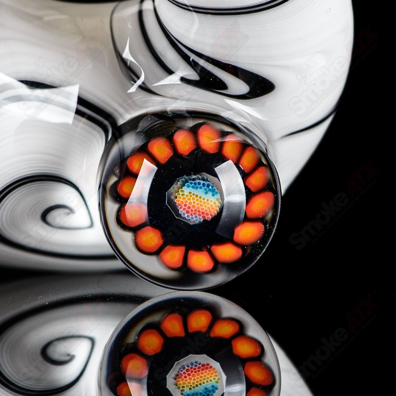 Small Wig Wag Sherlock heady glass pipe with Milli accent by JMass, featuring intricate glasswork and vibrant colors.