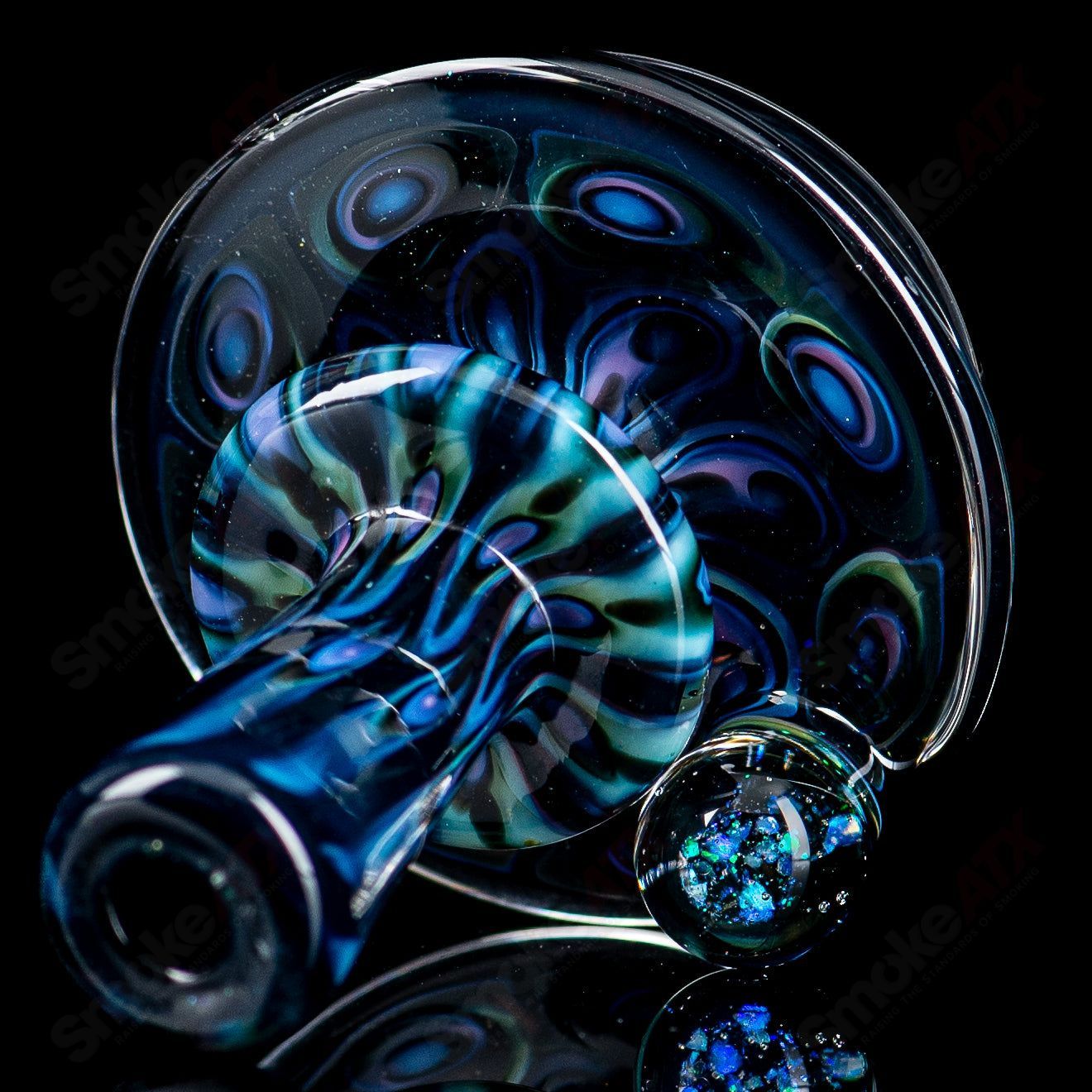 Colorful UV full pattern Puffco dry top by Geoff Made Glass for Puffco devices, featuring intricate heady glass design.